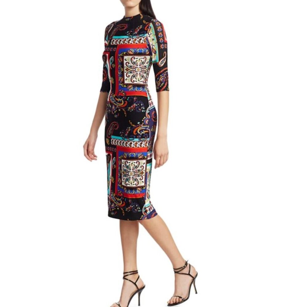 Alice + Olivia  Sz 6 Delora Black Dress with Colorful Floral Accents